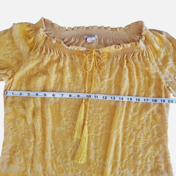 SUNDANCE Gold Floral Velvet/Silk Blend Burnout Ruffle Notch Neck Tunic Women's S - Picture 8 of 11